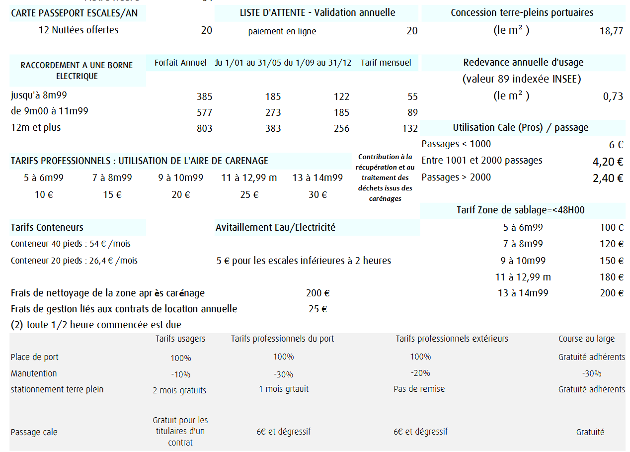 autres tarifs 2026 ttc 2